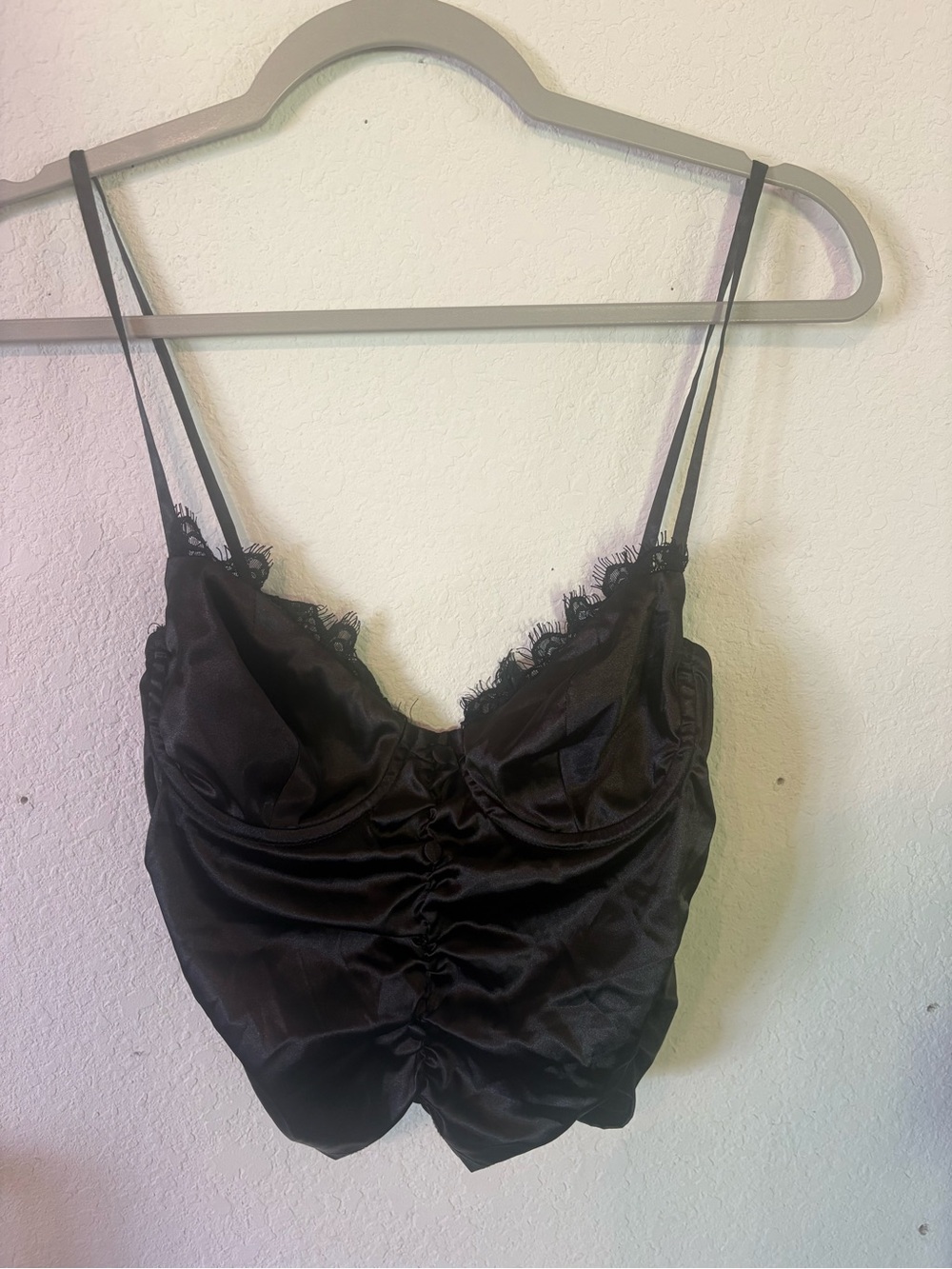 Fashion Nova Black Satin Lace-Trim Cami